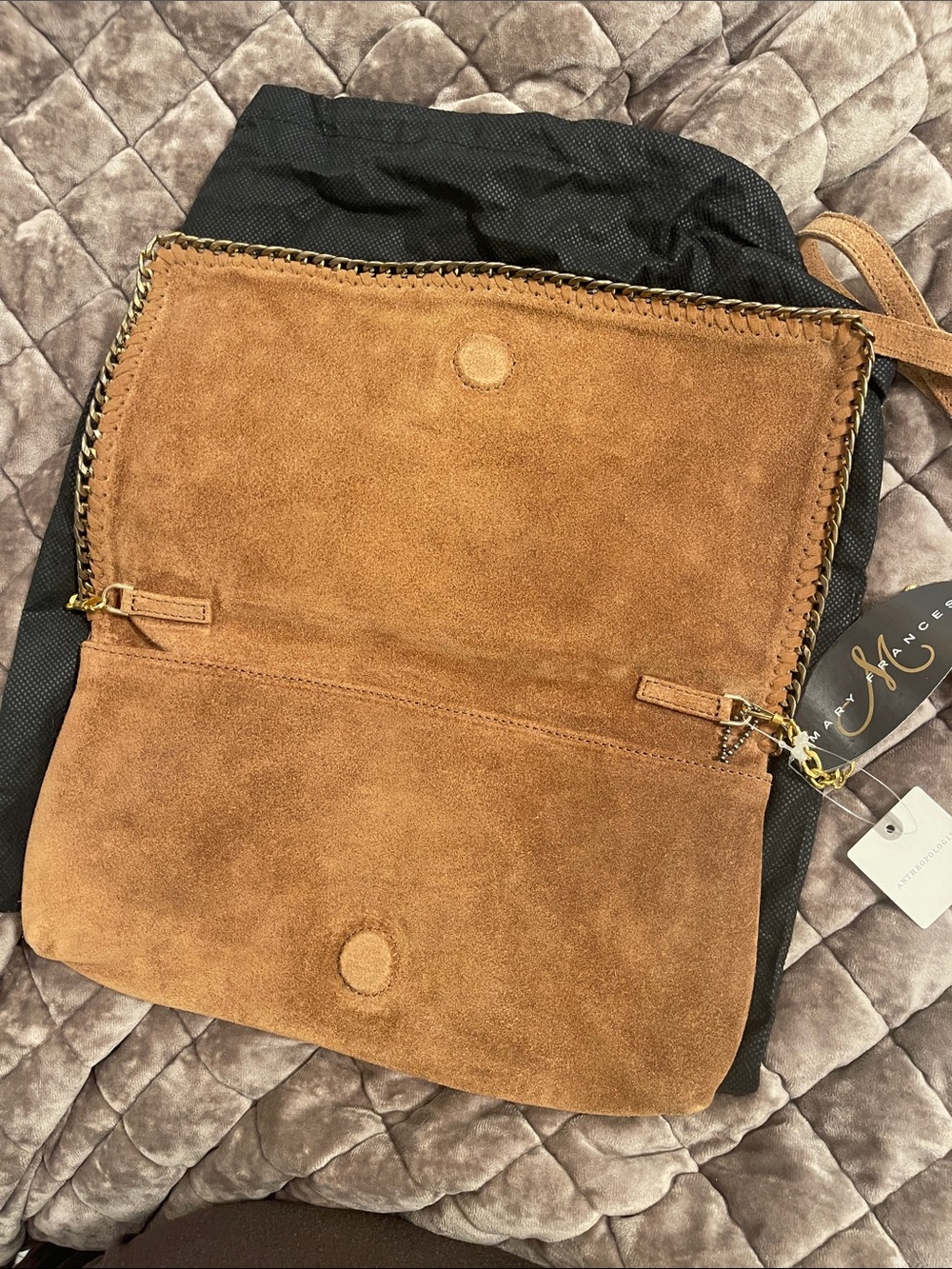 Anthropologie Mary Frances Tan Suede Crossbody with Jeweled Embellishments - Picture 3 of 8